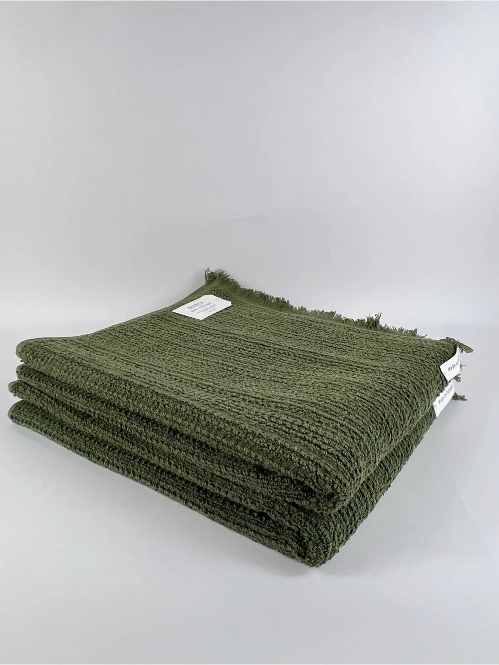 Bianca 2 Pc Bath Towel Set With Fringe 100% Cotton Olive Green Textured NEW